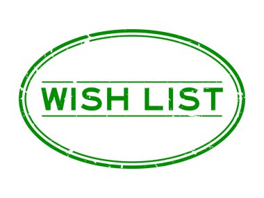 Grunge yeşil dilek listesi kelime oval lastik mühür beyaz arka planda