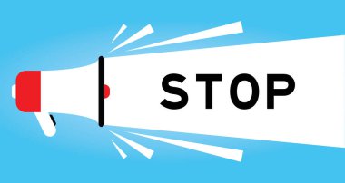 Sözcük durdurma ile mavi arkaplanda beyaz pankart ile renk megphone simgesi