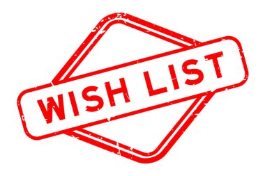 Grunge kırmızı dilek listesi beyaz arkaplanda lastik mühür damgası