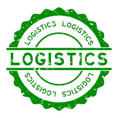 Grunge yeşil lojistik sözcüğü beyaz arka planda lastik mühür damgası