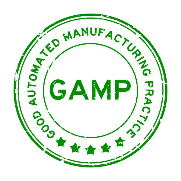 Grunge Verde Gamp Good Automated Manufacturing Práctica Palabra Sello Goma — Archivo Imágenes Vectoriales