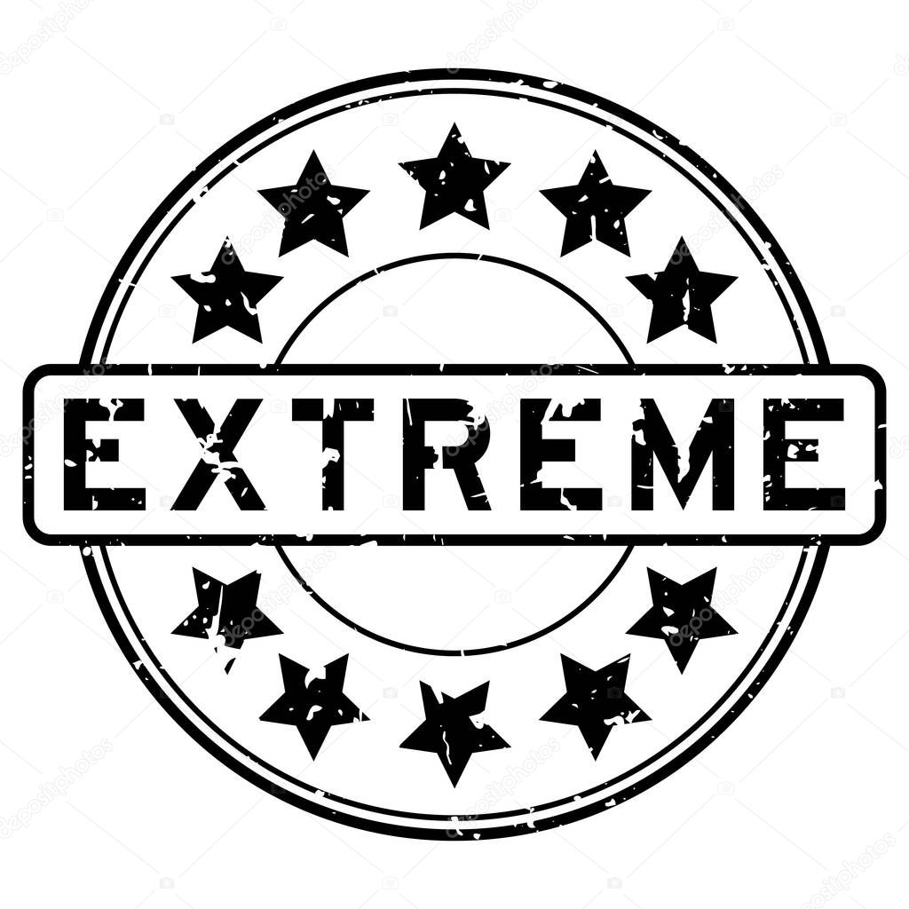 Grunge black extreme word with star icon round rubber seal stamp on white background
