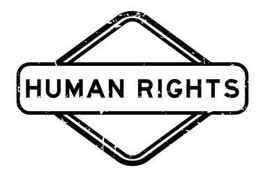 Grunge siyah insan hakları sözcüğü beyaz arka planda lastik mühür