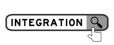 Beyaz arkaplanda büyüteç simgesi ile kelime entegrasyonunda arama flaması