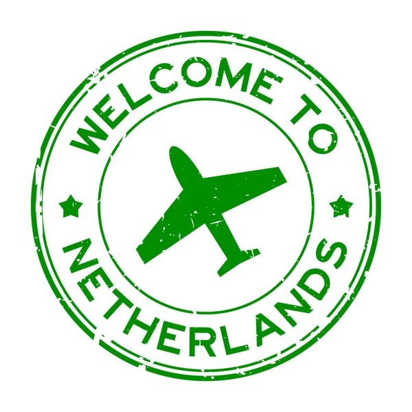 欢迎使用印有白色背景的航空图标圆形橡皮图章的荷兰字 — 图库矢量图片