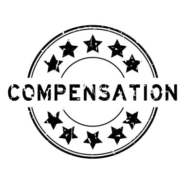 Beyaz arka planda yıldız simgesi yuvarlak lastik mühür damgalı Grunge siyah telafi kelimesi