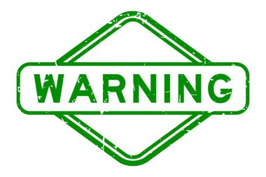 Grunge yeşil uyarı kelimesi beyaz arka planda kauçuk kare mühür