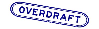 Grunge blue overdraft sözcük beyaz arka planda kauçuk mühür