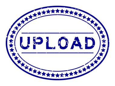 Grunge mavi kelime oval lastik mühür beyaz arka planda