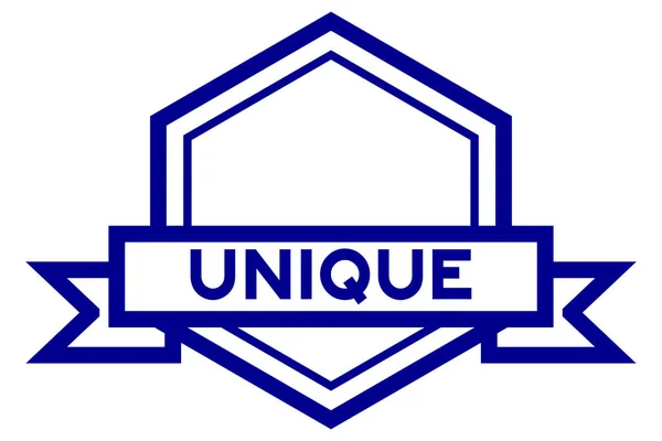 Vintage Hexagon Label Banner Word Unique Blue Color White Background — Stock Vector