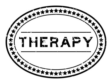 Grunge siyah terapi sözcüğü oval lastik mühür beyaz arka planda