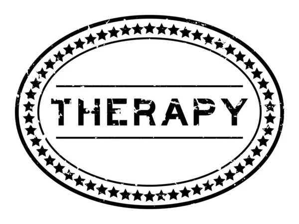 Grunge Siyah Terapi Sözcüğü Oval Lastik Mühür Beyaz Arka Planda — Stok Vektör