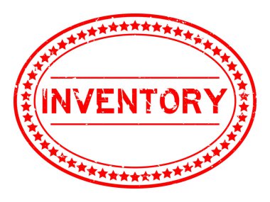 Beyaz arka planda Grunge kırmızı envanter sözcüğü oval lastik mühür