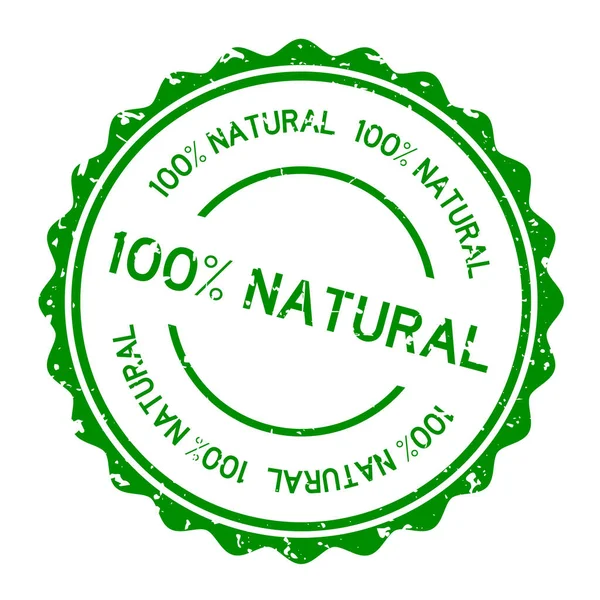 Grunge Green 100 Percent Natural Word Rubber Seal Stamp White — Stock Vector