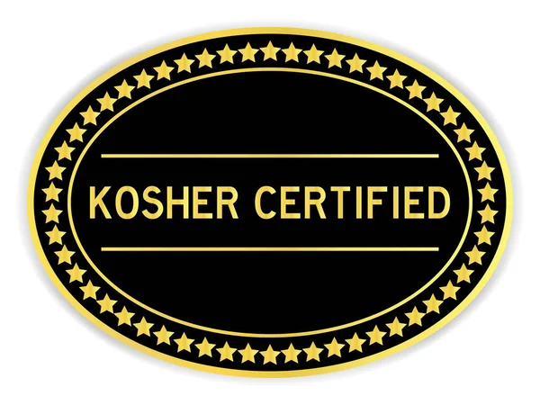 Etiqueta Redonda Etiqueta Cor Preta Ouro Com Kosher Palavra Certificada — Vetor de Stock