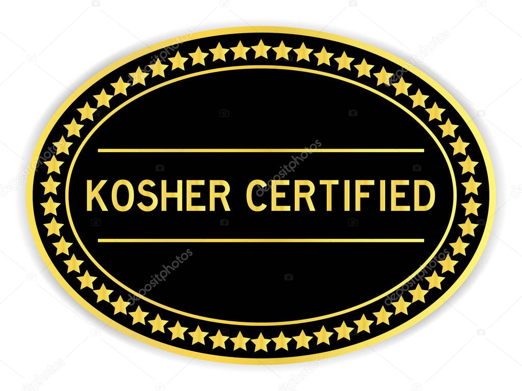 Black and gold color round label sticker with word kosher certified on white background