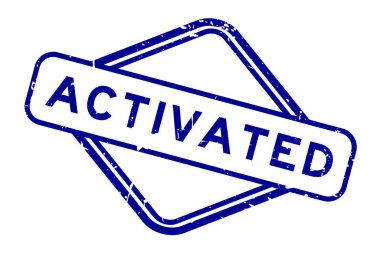 Grunge mavi kelime etkinleştirilmiş beyaz arka planda lastik mühür