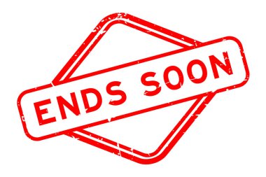 Grunge kırmızısı yakında bitecek. Beyaz arka planda lastik mühür damgası var.