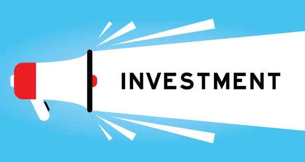 Farbiges Megphone Symbol Mit Wortinvestition Weißem Banner Auf Blauem Hintergrund — Stockvektor