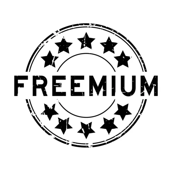 Grunge Parola Freemium Nero Con Icona Stella Rotondo Timbro Sigillo — Vettoriale Stock