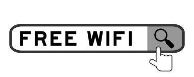 Beyaz arkaplanda büyüteç simgesi ile ücretsiz wifi ile arama flaması