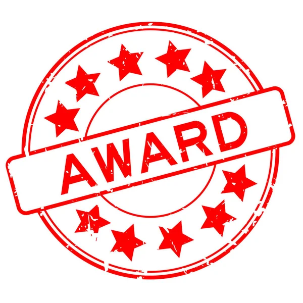 Beyaz arka planda yıldız simgesi yuvarlak lastik mühür damgalı Grunge kırmızı ödül sözü