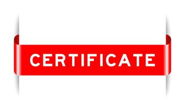 Beyaz arkaplan üzerinde kelime sertifikası olan kırmızı etiketli pankart