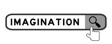 Beyaz arkaplanda büyüteç simgesi ile kelime hayal gücü ile arama paneli