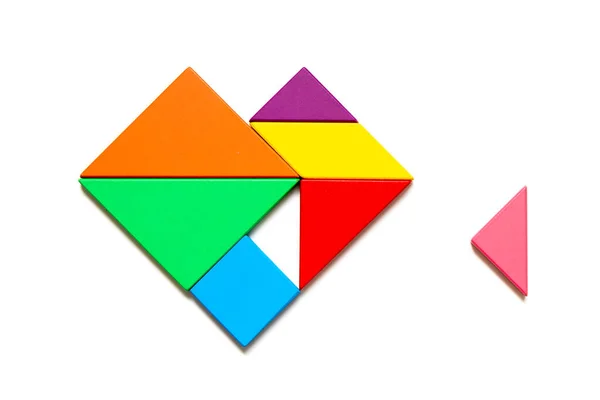 Rompecabezas Tangram Color Forma Corazón Que Esperan Triángulo Piec Para —  Fotos de Stock