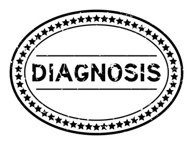 Grunge siyah tanı sözcüğü oval lastik mühür beyaz arka planda