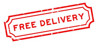 Grunge kırmızı ücretsiz teslimat sözcüğü beyaz arka planda lastik mühür