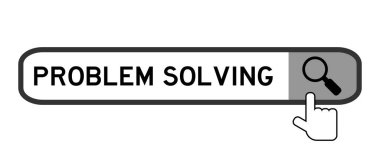 Beyaz arkaplanda büyüteç simgesi ile kelime sorunu çözmede arama paneli