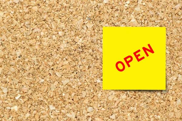Yellow Note Paper Word Open Cork Board Background Copy Space — Stock Photo, Image