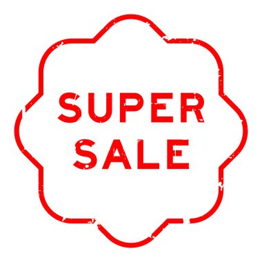 Grunge kırmızı süper satış sözcüğü beyaz arka planda lastik mühür