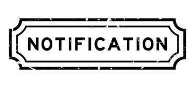 Grunge siyah bildirim sözcüğü beyaz arka planda lastik mühür