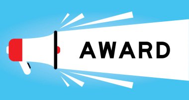 Mavi arkaplanda beyaz afiş ile kelime ödülü ile renk megafonu simgesi