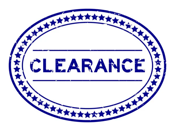 Grunge Blå Clearance Ord Oval Gummi Tätning Stämpel Vit Bakgrund — Stock vektor