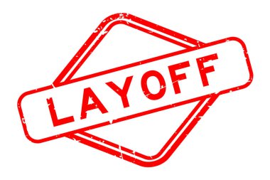 Grunge kırmızı işten çıkarma kelimesi beyaz arkaplanda lastik mühür damgası