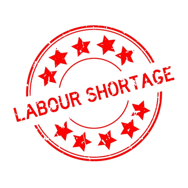 Grunge Red Labor Shortage Word Star Icon Rubber Seal Stamp — Vetor de Stock