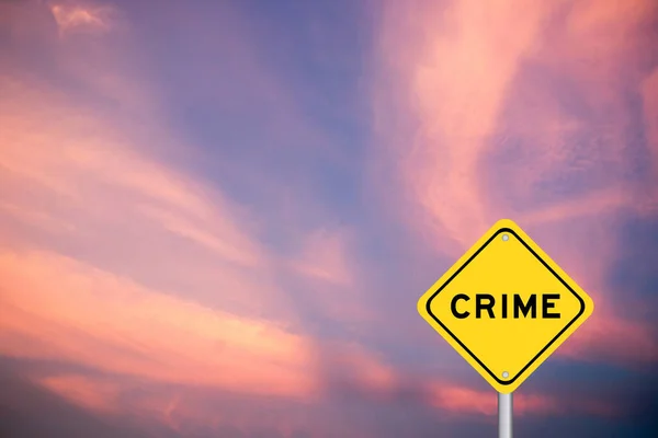 Yellow Transportation Sign Word Crime Violet Color Sky Background — Foto Stock