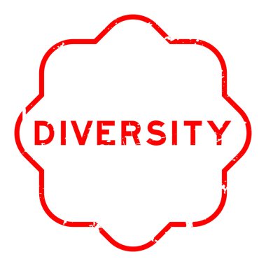 Grunge kırmızı çeşitlilik kelime beyaz arka planda lastik mühür