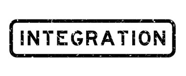 Grunge siyah entegrasyon sözcüğü beyaz arka planda kare kauçuk mühür