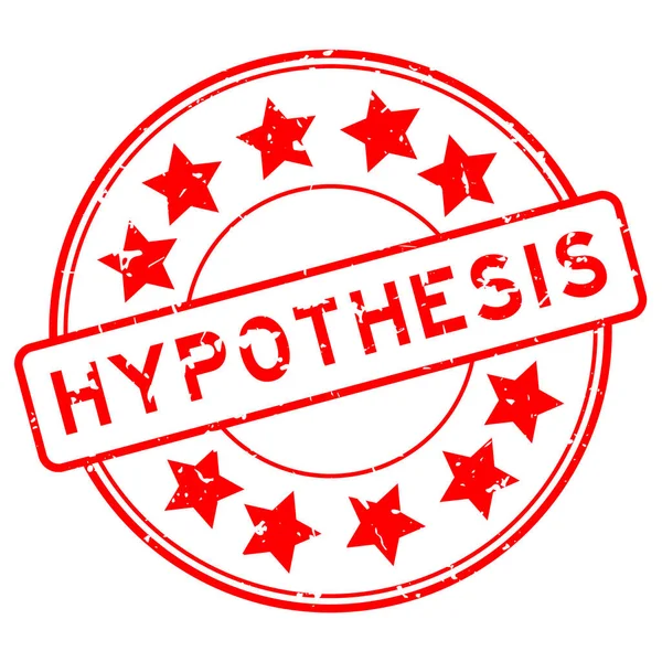 Beyaz arka planda yıldız simgesi yuvarlak lastik mühür damgalı Grunge kırmızı hipotez kelimesi