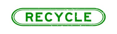 Grunge yeşil geri dönüşüm sözcüğü beyaz arka planda lastik mühür damgası
