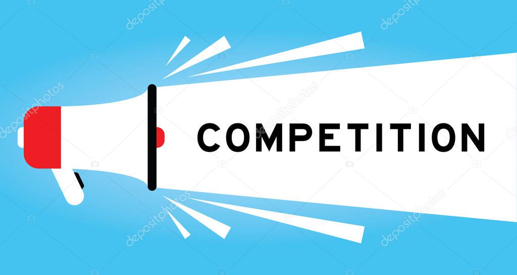 Color megaphone icon with word competition in white banner on blue background