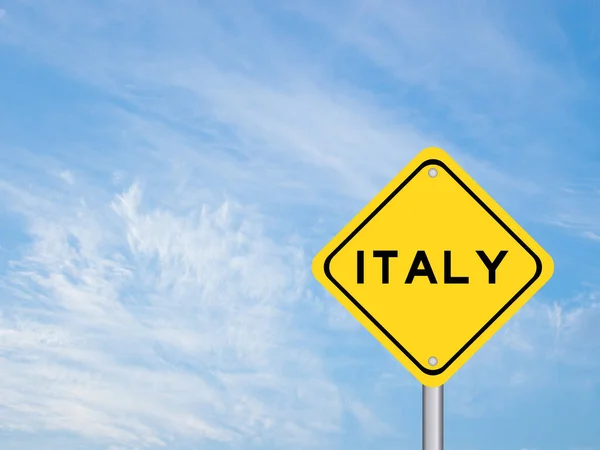 Yellow Transportation Sign Word Italy Blue Color Sky Background — Stok fotoğraf