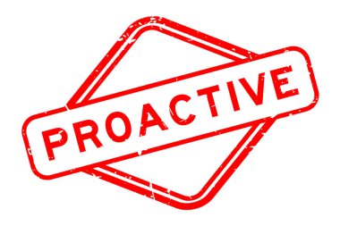 Grunge kırmızı proaktif kelime beyaz arka planda lastik mühür