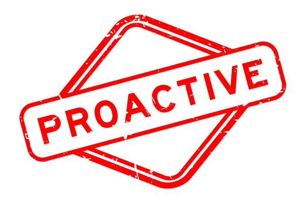 Grunge kırmızı proaktif kelime beyaz arka planda lastik mühür