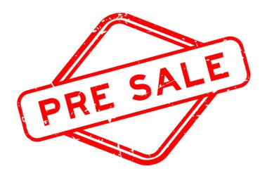 Grunge kırmızı ön satış sözcüğü beyaz arka planda lastik mühür