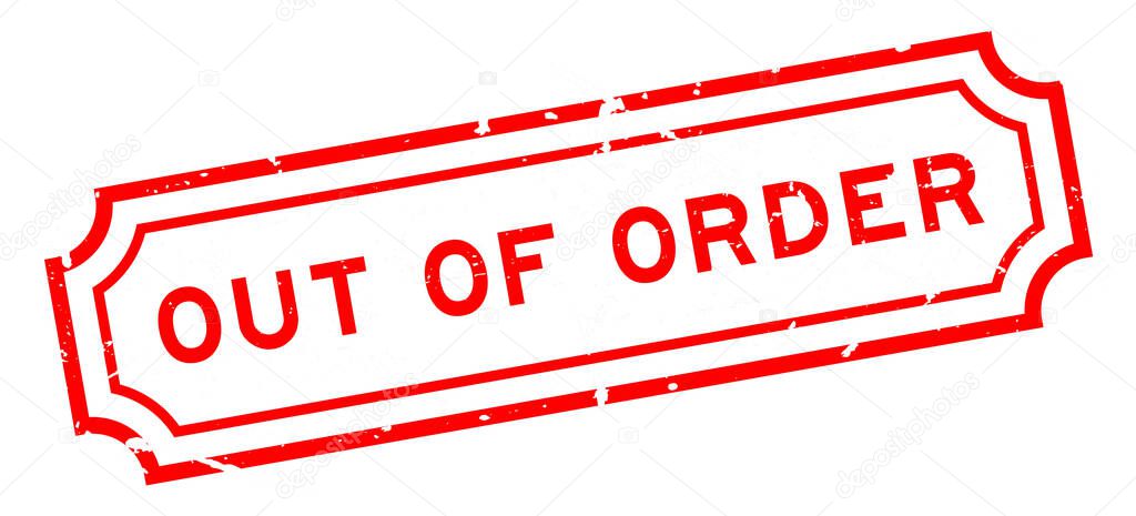 Grunge red out of order word rubber seal stamp on white background